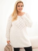 Sweter damski Plus Size z dzianiny ażurowy z długim rękawem beżowy