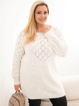 Sweter damski Plus Size z dzianiny ażurowy z długim rękawem beżowy