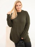 Sweter damski Plus Size z warkoczowym wzorem khaki
