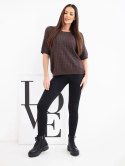 Sweter damski bawełniany ażurowy z krótkim rękawem brązowy
