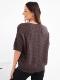 Sweter damski bawełniany ażurowy z krótkim rękawem brązowy