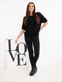Sweter damski bawełniany ażurowy z krótkim rękawem czarny
