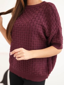 Sweter damski bawełniany ażurowy z krótkim rękawem śliwkowy