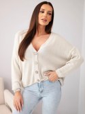 Sweter damski bawełniany oversize na guziki z dekoltem V beżowy