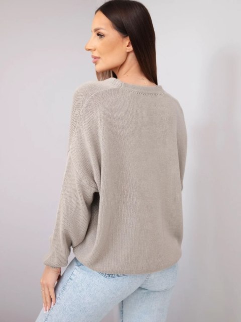 Sweter damski bawełniany oversize na guziki z dekoltem V fango