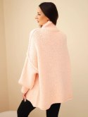 Sweter damski oversize z dodatkiem wełny z golfem i szerokimi rękawami morelowy