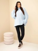 Sweter damski oversize z dodatkiem wełny z golfem i szerokimi rękawami niebieski