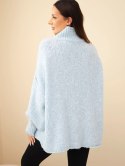 Sweter damski oversize z dodatkiem wełny z golfem i szerokimi rękawami niebieski