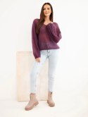 Sweter damski w 70% z kid moheru z dekoltem V o luźnym fasonie ciemny fioletowy