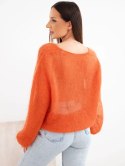 Sweter damski w 70% z kid moheru z dekoltem V o luźnym fasonie rudy