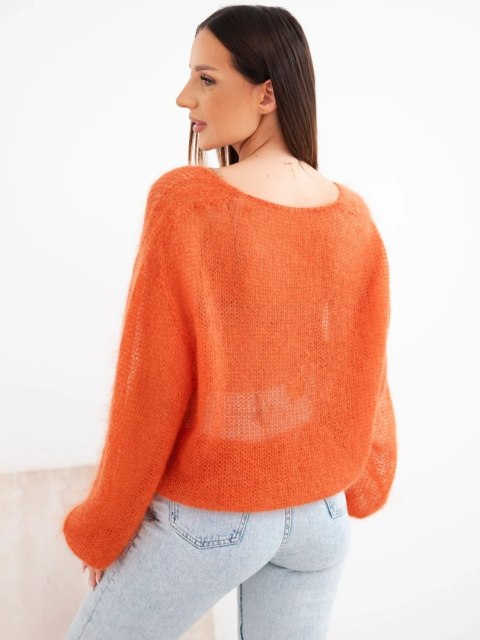 Sweter damski w 70% z kid moheru z dekoltem V o luźnym fasonie rudy