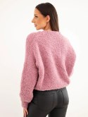 Sweter damski z moherem kopertowy z ozdobnymi guzikami ciemny różowy