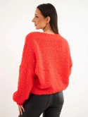 Sweter damski z moherem kopertowy z ozdobnymi guzikami czerwony