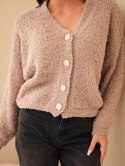 Sweter damski z moherem z ozdobnymi guzikami beżowy