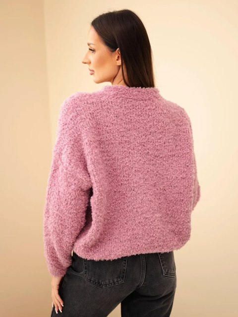 Sweter damski z moherem z ozdobnymi guzikami ciemny różowy