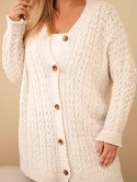 Kardigan damski Plus Size z guzikami i wzorem warkoczowym beżowy