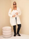 Kardigan damski Plus Size z guzikami i wzorem warkoczowym beżowy