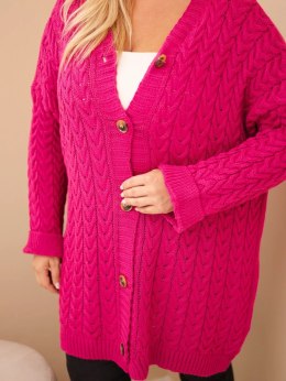 Kardigan damski Plus Size z guzikami i wzorem warkoczowym fuksja