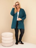 Kardigan damski Plus Size z guzikami i wzorem warkoczowym morski
