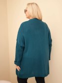 Kardigan damski Plus Size z guzikami i wzorem warkoczowym morski