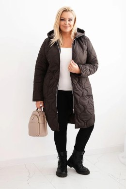 Kurtka damska Plus Size zimowa pikowana z kapturem brązowa