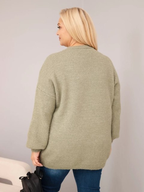 Sweter damski Plus Size o luźny kroju z długim rękawem khaki