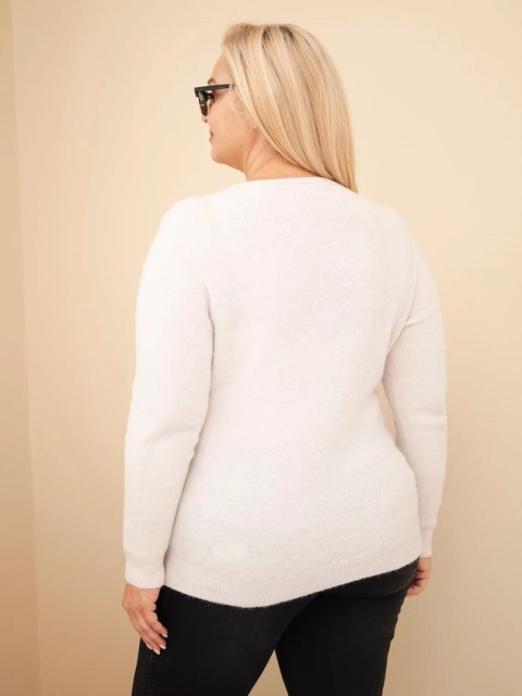 Sweter damski Plus Size z baby alpaki z długim rękawem beżowy