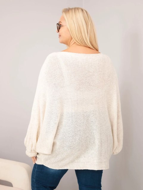 Sweter damski Plus Size z dodatkiem wełny o luźnym fasonie beżowy