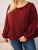 Sweter damski Plus Size z dodatkiem wełny o luźnym fasonie bordowy