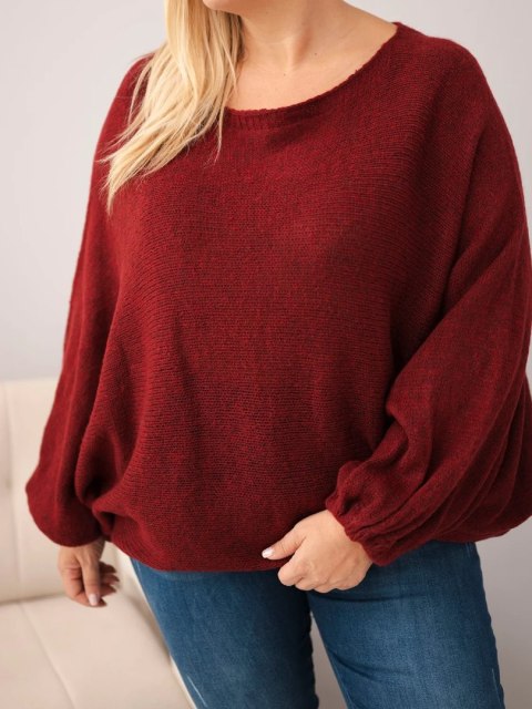Sweter damski Plus Size z dodatkiem wełny o luźnym fasonie bordowy