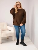 Sweter damski Plus Size z dodatkiem wełny o luźnym fasonie brązowy