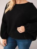 Sweter damski Plus Size z dodatkiem wełny o luźnym fasonie czarny