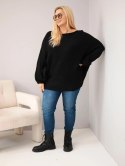 Sweter damski Plus Size z dodatkiem wełny o luźnym fasonie czarny