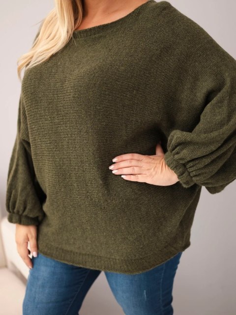 Sweter damski Plus Size z dodatkiem wełny o luźnym fasonie khaki