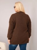 Sweter damski Plus Size z dodatkiem wełny z kokardą brązowy