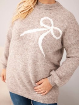 Sweter damski Plus Size z dodatkiem wełny z kokardą fango