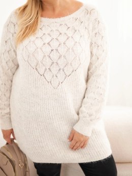 Sweter damski Plus Size z dzianiny ażurowy z długim rękawem beżowy