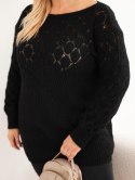 Sweter damski Plus Size z dzianiny ażurowy z długim rękawem czarny