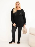 Sweter damski Plus Size z dzianiny ażurowy z długim rękawem czarny