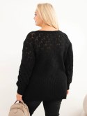 Sweter damski Plus Size z dzianiny ażurowy z długim rękawem czarny