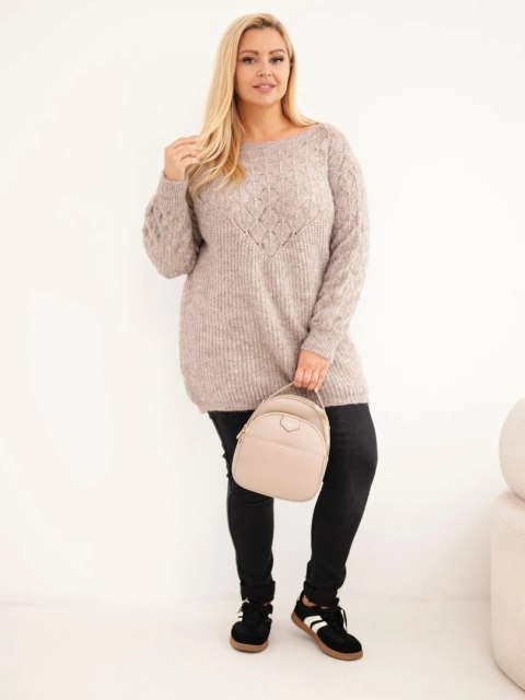 Sweter damski Plus Size z dzianiny ażurowy z długim rękawem fango