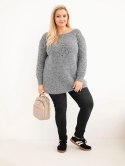 Sweter damski Plus Size z dzianiny ażurowy z długim rękawem grafitowy