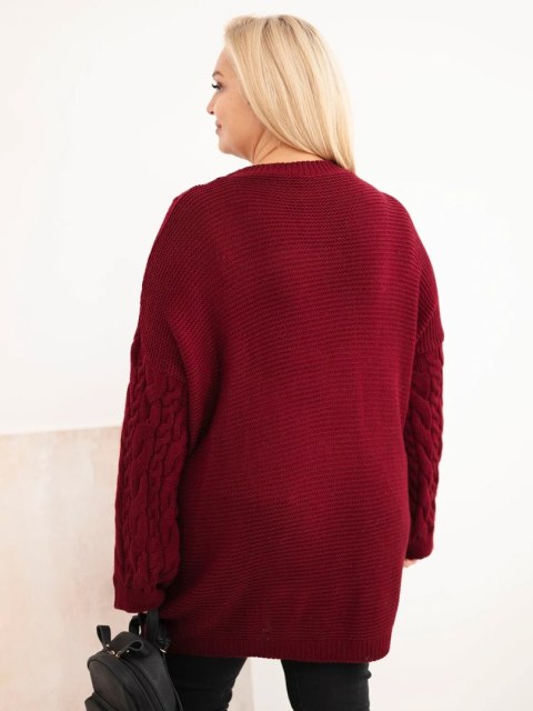 Sweter damski Plus Size z warkoczowym wzorem bordowy