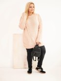 Sweter damski Plus Size z warkoczowym wzorem ciemny pudrowy róż