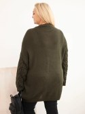 Sweter damski Plus Size z warkoczowym wzorem khaki