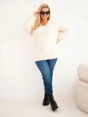 Sweter damski Plus Size z wełną z dekoltem V beżowy