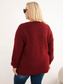 Sweter damski Plus Size z wełną z dekoltem V bordowy