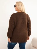Sweter damski Plus Size z wełną z dekoltem V brązowy
