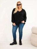 Sweter damski Plus Size z wełną z dekoltem V czarny