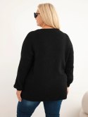 Sweter damski Plus Size z wełną z dekoltem V czarny
